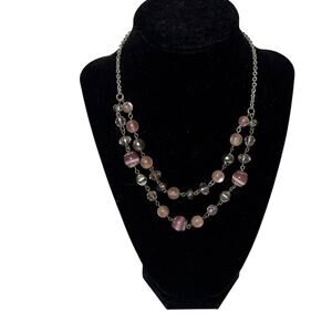 Fashion Costume Jewelry Pink and Clear Beaded Silver Tone Necklace 16” extender